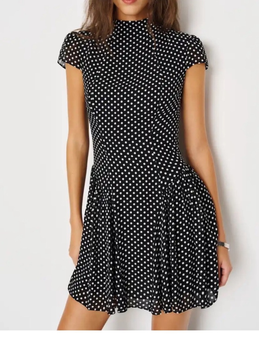 Reformation Maven Minidress features a black and white polkadot size 0